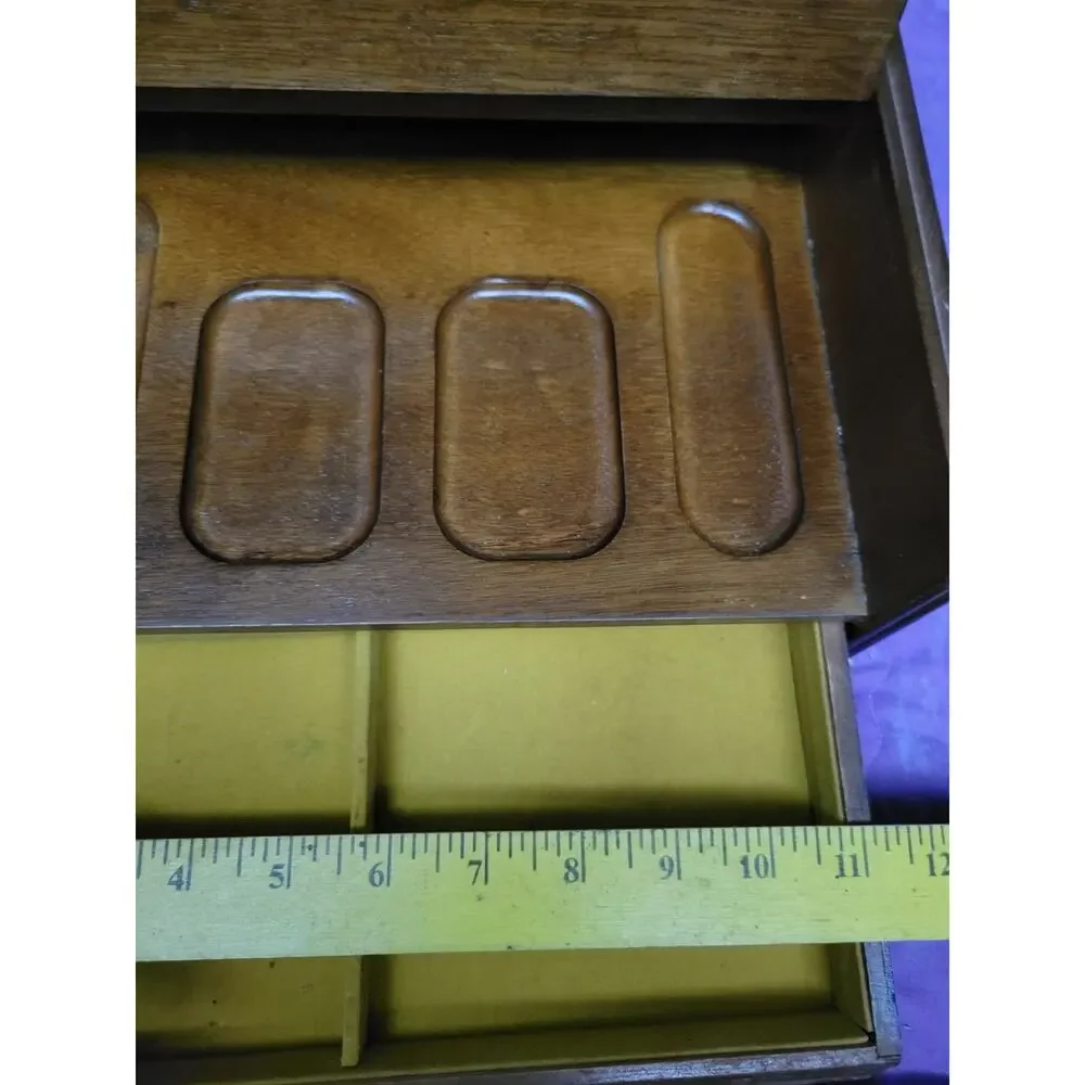 VTG Wood Jewelry Box Chest Brass Velvet Interior Valet Men MCM Anchors